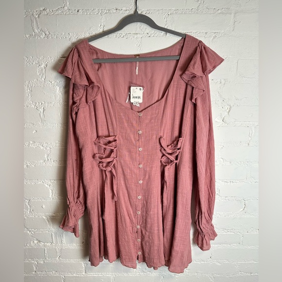 NEW Free People Dress | In the Mood for Frills Pink Mini Dress Size Large - Picture 3 of 7